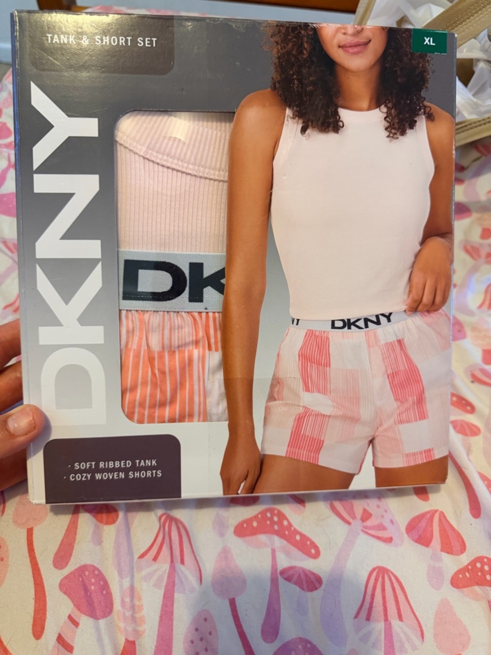 DKNY Pink Ribbed Tank with White-Waistband Shorts